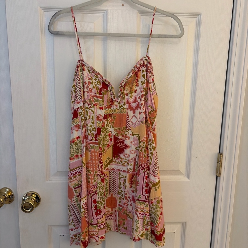 Floral Patchwork Cami Dress in Pink, Coral & Olive